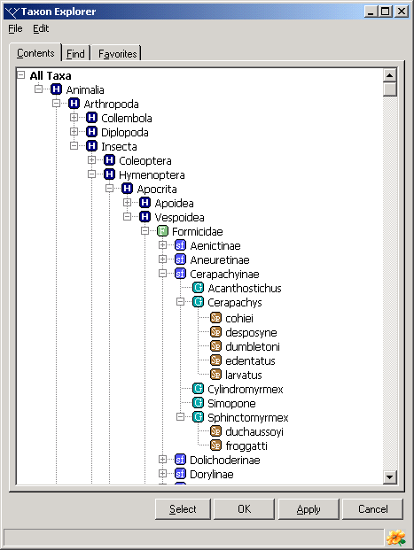 Taxon Explorer window